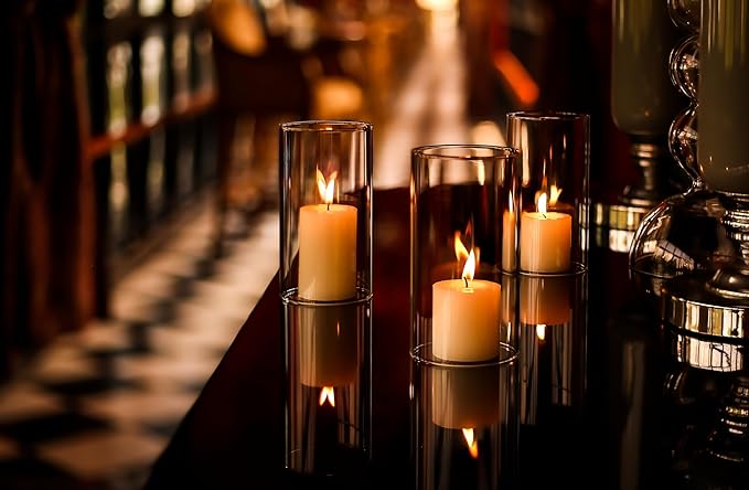 CYS EXCEL 6 PCS (H:6" D:3") Open Ended Glass Hurricane Candleholder Tube Shade | Multiple Size Choices Open Flame Candle Chimney Tube Cover | Bottomless Cylinder
