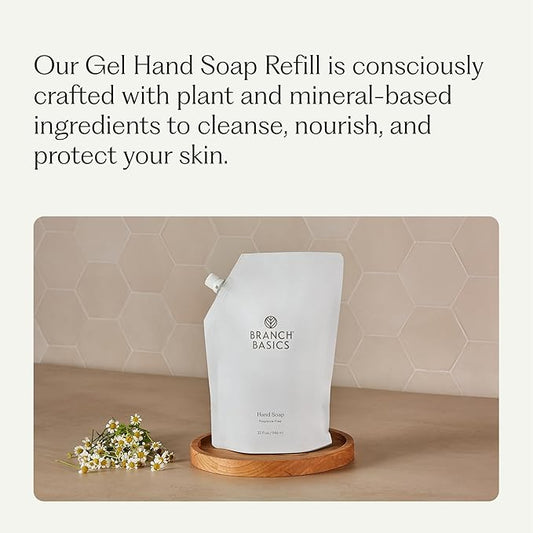 Branch Basics Gel Hand Soap Refill – 32oz Pouch | Plant & Mineral-Based Formula with Aloe, Chamomile & Meadowfoam Oil | Fragrance-Free, Gentle & Safe for Sensitive Skin