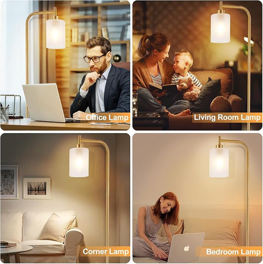DLLT Floor Lamp Tall for Room: Gold Standing Lamp with Frosted Glass Lampshade for Living Room - Modern Bright Lamp for Bedroom - Industrial Corner Floor Lamps for Office 8W Led Bulb Included