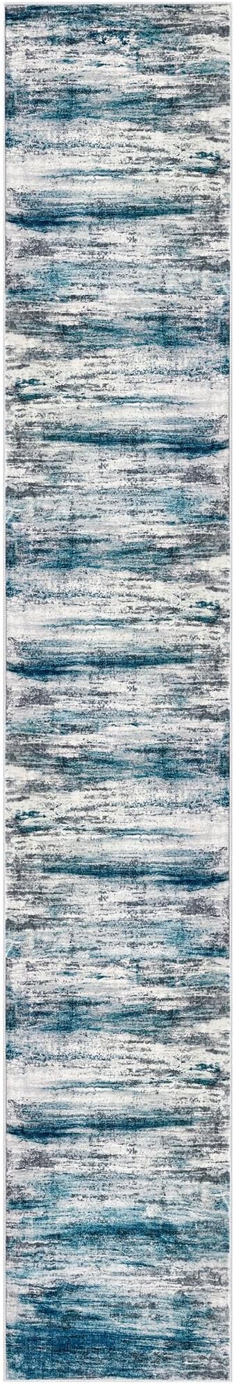 KOZYFLY Modern Abstract Kitchen Runner Rug, 2x12 Washable Rug Runner Non-Slip Soft Striped Hallway Runner Rugs, Light Blue Print Carpet Runner for Entryway Bathroom Laundry Room Foyer