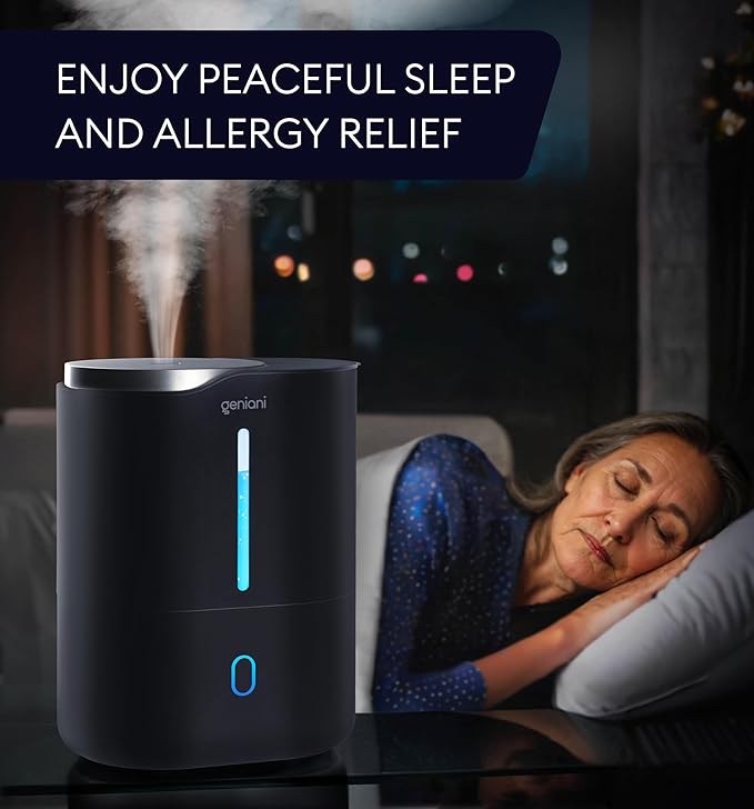 GENIANI Ultrasonic Cool Mist Humidifier for Bedroom, Large Rooms, Home, 4L - Easy Fill & Clean Humidifier for Plants w/Auto Shut-off, 40H Runtime - Quiet, Top Fill Air Humidifier & Vaporizer for Baby
