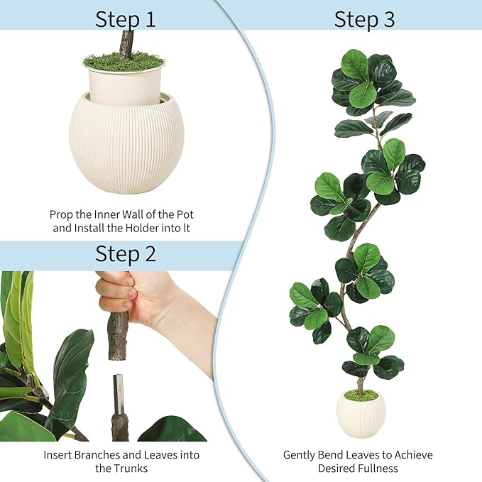 Garvee Fiddle Leaf Fig Tree 7ft Tall Artificial Tree with White Planter,Faux Floor Plant, Indoor Fake Plants for Home Office Decor