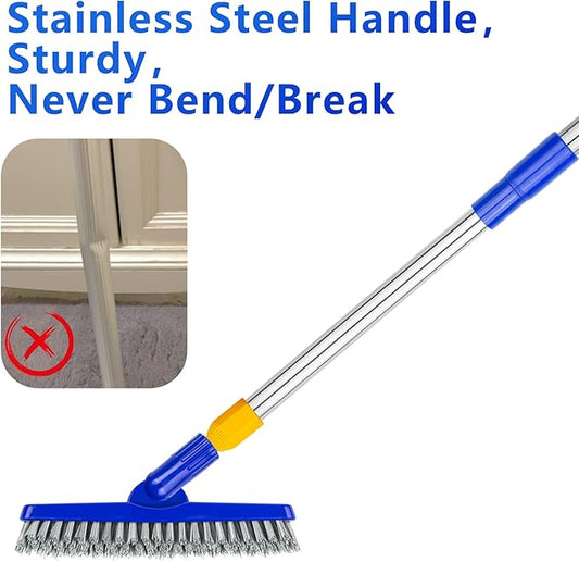 ITTAHO 2 Pack Grout Brush with Long Handle, 56.5'' Swivel Grout Cleaning Brush,V-Shape Grout Scrub Brush, Extendable Handle Grout Cleaner Brush for Tile Floors,Bathroom,Baseboard,Shower,Corner