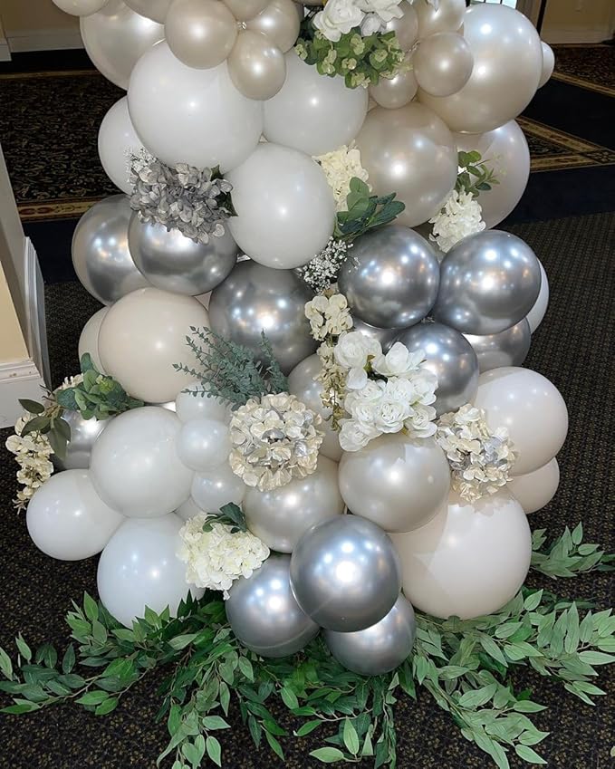 White and Silver Balloons,75PCS 12in and 5in Silver and White Latex Balloons for Birthday, Wedding, New Years Party, Graduation