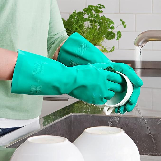 ThxToms Chemical Resistant Nitrile Gloves, Resist Household Acid, Alkali, Solvent and Oil, Latex Rubber Free, 1 Pair Large