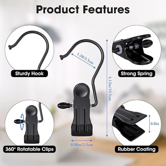 36 Pack Boot Hangers Clips for Closet, Heavy Duty Legging Organizer for Closet Hanging Pants Hangers with Clips Clothes Pins Hanger Clips Laundry Hooks Towel Socks Hats Tall Boots Home Travel Black
