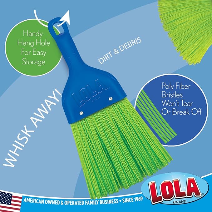 LOLA Whisk Broom, Hand Brush, 6 Pack Durable Bristles, Whisks Away Dirt & Debris, Compact, Hang Hole for Easy Storage, Indoor/Outdoor
