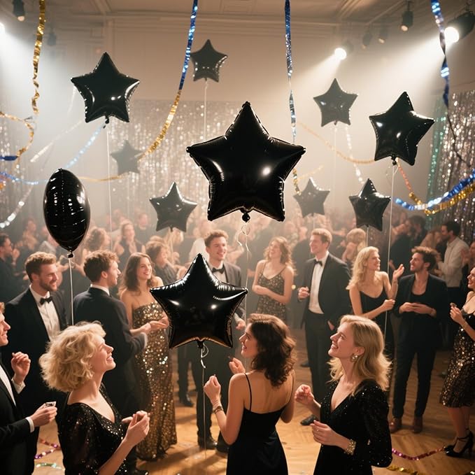 Black Star Balloons Black Star Foil Balloon Set Mylar Helium Metallic 12pcs 18 Inch Birthday Decorations Room Decor Graduation Decoration Class of 2025 Party Baby Shower Anniversary Wedding