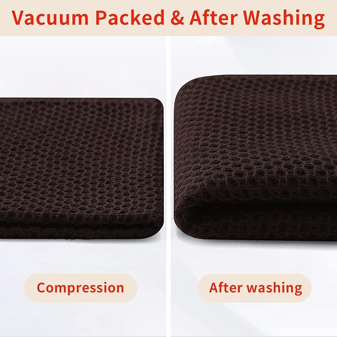Homaxy 100% Cotton Waffle Weave Kitchen Dish Towels, Ultra Soft Absorbent Quick Drying Cleaning Towel, 13 x 28 Inches, 8-Pack, Dark Brown