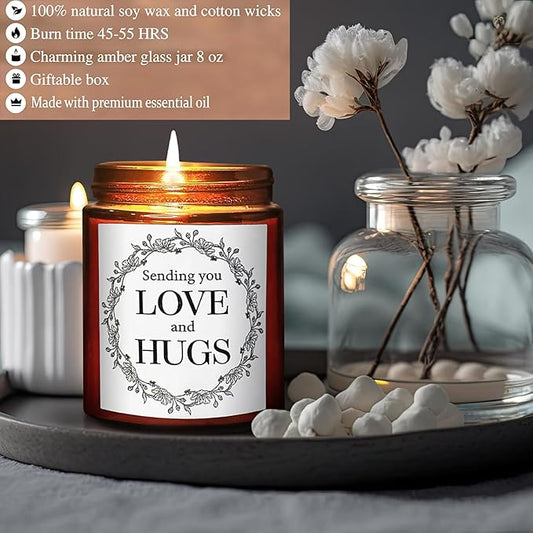 Sending You Love & Hugs Gift Candles - Relaxing Candles for Women Stress Relief - Gift for Her, Best Friend, Bestie, Sister, Wife, Daughter, Mom - Jasmine Natural Soy Calming Candle for Home