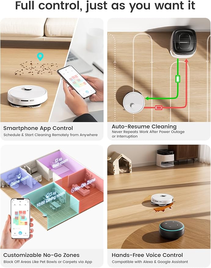 Lefant M3 Robot Vacuum, Robot Vacuum and Mop, 12000Pa Suction, Anti-Tangle Brushes, Dual Spinning Mop, Auto Mop Washing, Drying, Self-Emptying, Self-Refilling, for Pet Hair Dust, App Voice Control