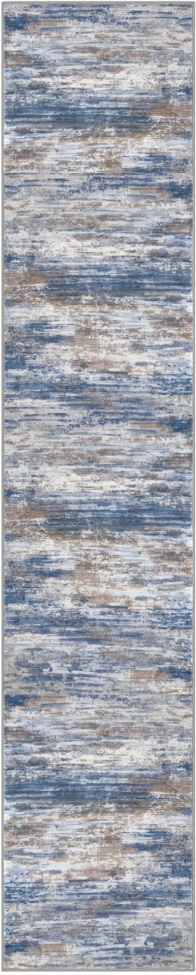 KOZYFLY Modern Abstract Kitchen Runner Rug, 2x10 Washable Rug Runner Non-Slip Soft Striped Hallway Runner Rugs, Blue Rust Print Carpet Runner for Entryway Bathroom Laundry Room Foyer