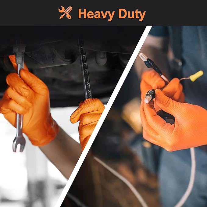 TitanFlex Thor Grip Heavy Duty Industrial Orange Nitrile Gloves with Raised Diamond Texture, 8-mil, Latex Free, Powder Free