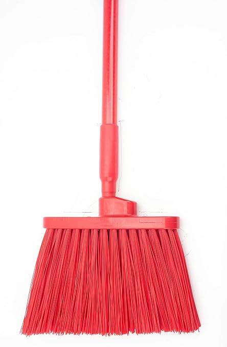 SPARTA 41083EC05 Plastic Color Coded Broom, Unflagged Bristles, Long Broom With Angled Head For Small Debris Cleaning, 56 Inches, Red, (Pack of 12)