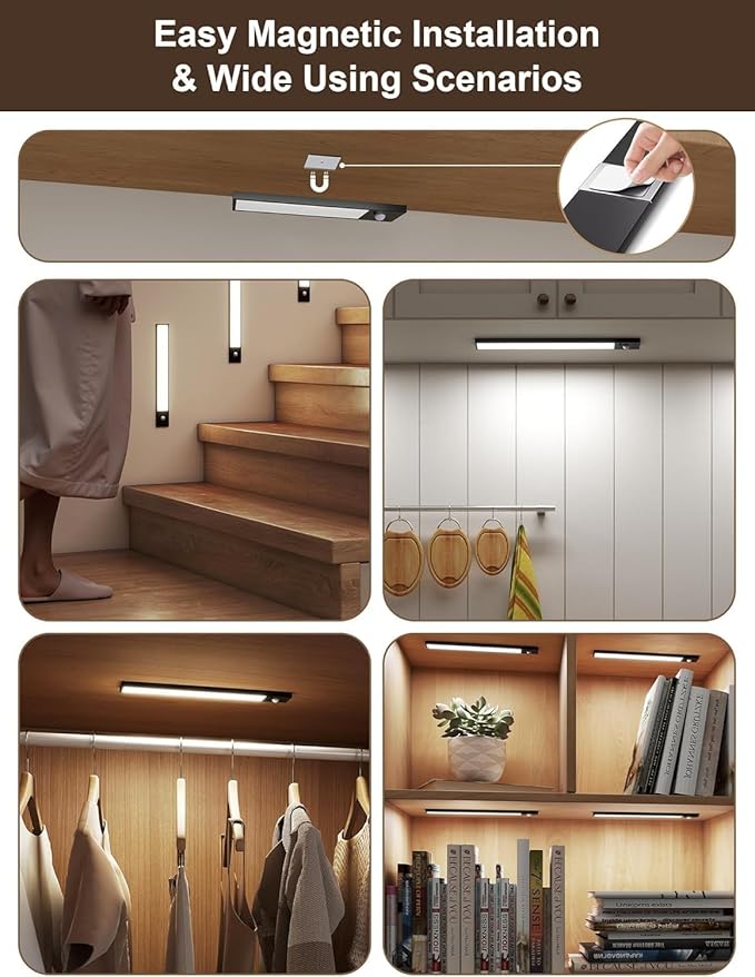 5 Pack Motion Sensor Under Cabinet Lighting Wireless,8 inch Magnetic Dimmable Under Counter Lights for Kitchen,Motion Activated Under Cabinet Lights,3 Color Dimmable Under Cabinet Lighting with Remote