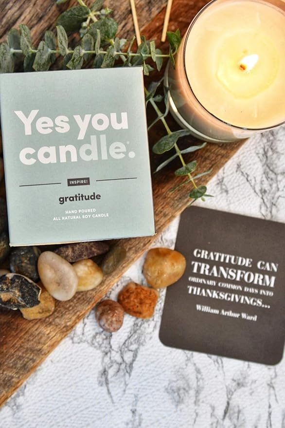 Gratitude, Bergamot & Citrus, Highly-Scented, Inspirational Soy Candle, Made in USA, Pure Essential Oils, Aromatherapy, 8 oz