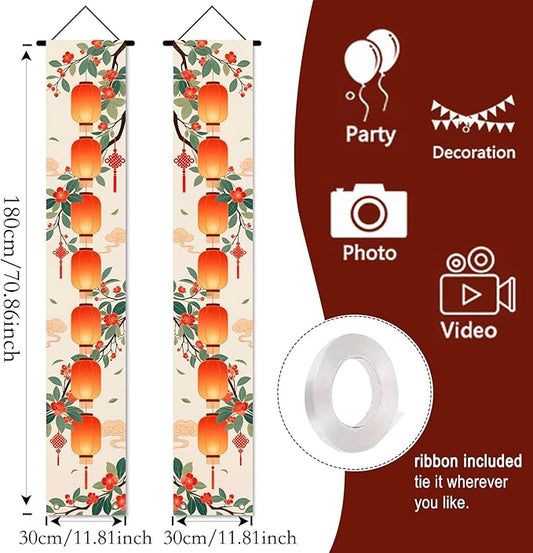 Nuxovilar Happy New Year Banner, 70.86" x 11.81" Orange Citrus Pattern Hanging Decorations for Outdoor Indoor Home Wall