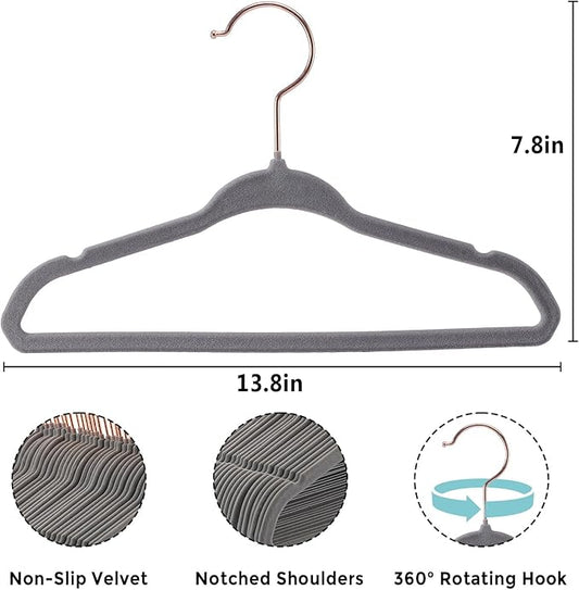 Kids Velvet Hangers 30 Pack - 14 Inch Premium Non Slip Kids Felt Hanger for Clothes - Ultra Thin Baby Felt Hangers for Youth Childrens' Closet with 10 Hanger Clips - Gray