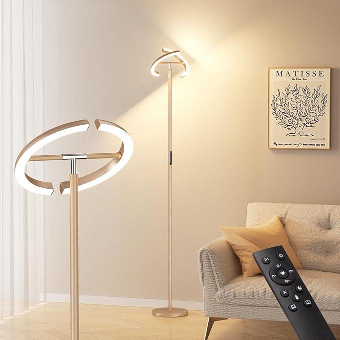 Floor Lamps for Living Room, 40W/2400LM LED Floor Lamp with Touch & Remote Control, 70" Tall Standing Lamp Stepless Dimmable, Modern Torchiere Corner Lamp for Bedroom, Office - Light Gold