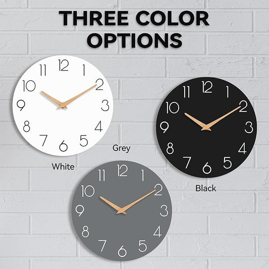Wall Clock, Black Silent Non-Ticking, Decorative Battery Operated Wall Clocks for Bedroom, Kitchen, Home, Office, School, Hotel (8 Inch)