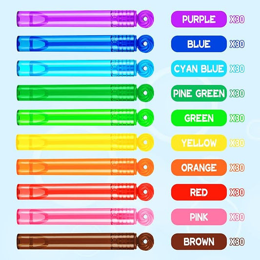 300Pcs Mini Bubble Wands, Assortment Party Favors Toys for Kids Child, 10-Color Wands Summer Beach Pool Toys, Christmas Celebrations, Thanksgiving New Year, Themed Birthdays, Weddings