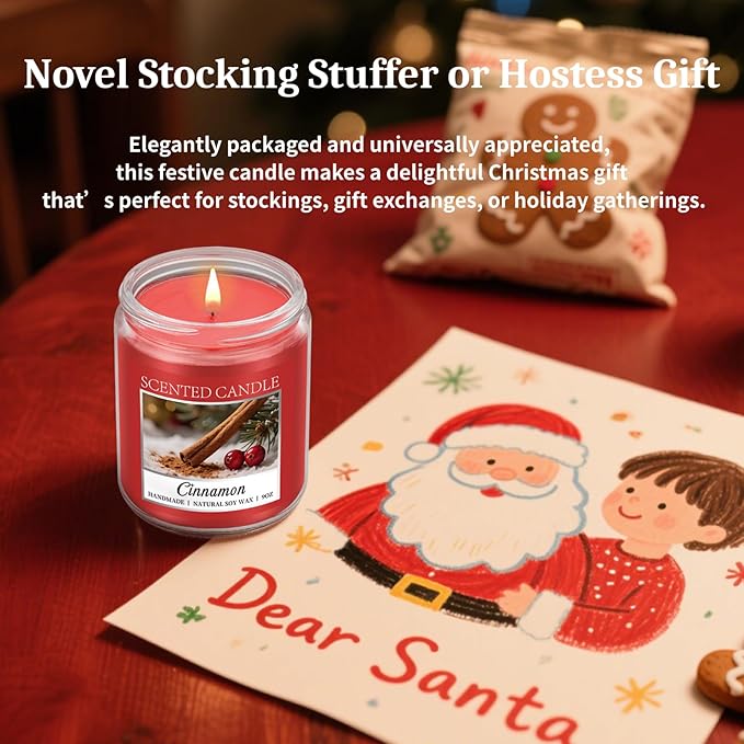 Homsolver Cozy Cinnamon Candle Scented Strong, Christmas Candles Cinnamon Stick Apple Scented with 50+ Hours of Burn Time, Fall & Winter Christmas Candles Gifts & Hoilday Home Dรฉcor