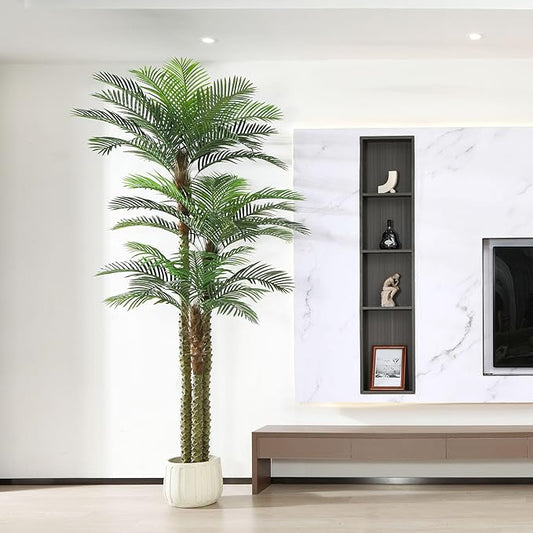 10ft Outdoor Artificial Palm Tree - UV Resistant Tall Fake Tropical Golden Cane Plant for Patio, Poolside, Lawn, Indoor Decor - Large Faux Palm Tree, Set of 1