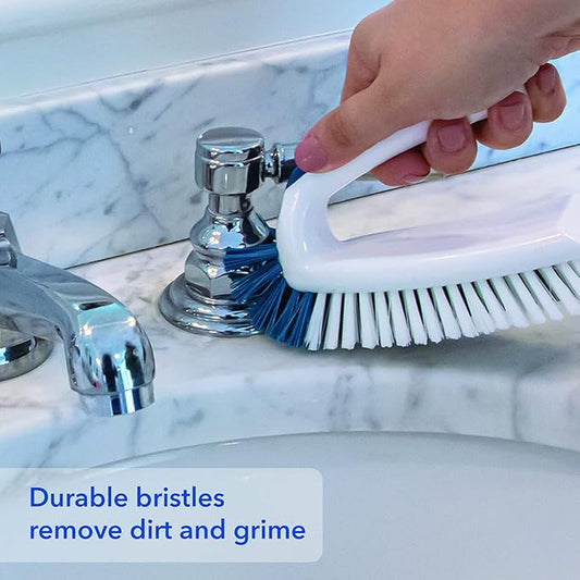 Unger Multi-Purpose Counter and Fixture Scrub Brush, Non-Slip Small Household Cleaning Supplies, Removes Dirt and Grime from Bathroom Sinks, Kitchen Countertops, and Faucets