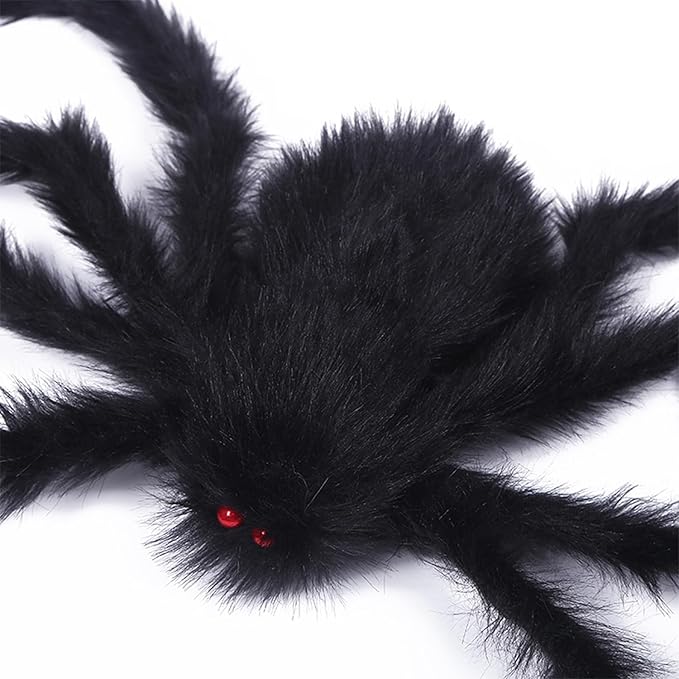 yosager Outdoor Halloween Decorations 4Pcs Realistic Giant Spiders, Huge Hairy Scary Halloween Spider Prop, Black Spooky Spider for Indoor House Outdoor Window Yard Patio Decor (24" 24" 36" 60")