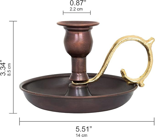 Copper Handmade Candle Holder for Rustic Home Decor with Handle Metal Candle Holders for Pillar Candles Gothic Decor Candlestick Holders (Oxide)
