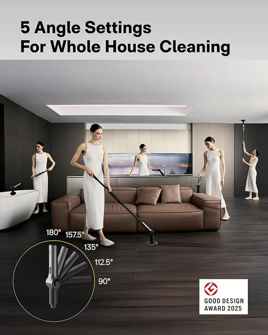 HOTO Flexi™ Cordless Electric Spin Scrubber, Adjustable Angle, Extendable Handle, Smart Display, IPX7 Waterproof, Powerful Cleaning Scrubber with 8 Replaceable Brush Heads, for Bathroom, Tile, Bathtub