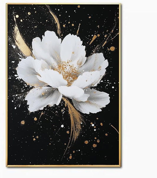 Framed Black and White Flower Canvas Wall Art for Living Room-Hand Painted Floral Wall Pictures for Bedroom- 3D Oil Painting for Office,Kitchen Home Wall Decorations 28" x 40"