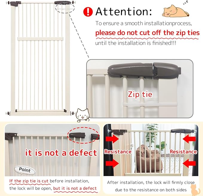 Lumizone Extra Tall Pet Gate 55.12" High Pressure Mounted 55.12"-59.24" Extra Wide (9 Sizes) 1.37" Gap for Cat Dog Stairs Doorway Hallway No Drilling Auto-Close (55.12"-59.24" W, Cream White)