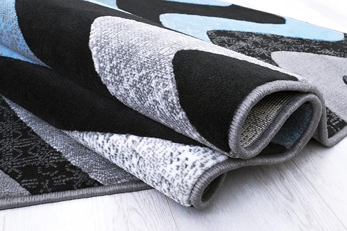 Allstar 5x7 Grey and Gainsboror Grey Modern and Contemporary Rectangular Accent Rug with Turquoise and Charcoal Grey Wavy Zigzag Design (4' 11" x 6' 11")
