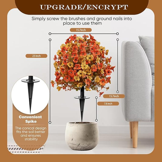 23" Set of 2 Orange Artificial Boxwood Topiary Flowers Ball with Spikes for Outdoor Fall Decorations, Faux Greenery Shrubs,Fake Bushes Plants for Garden, Yard, Front Porch(Orange)