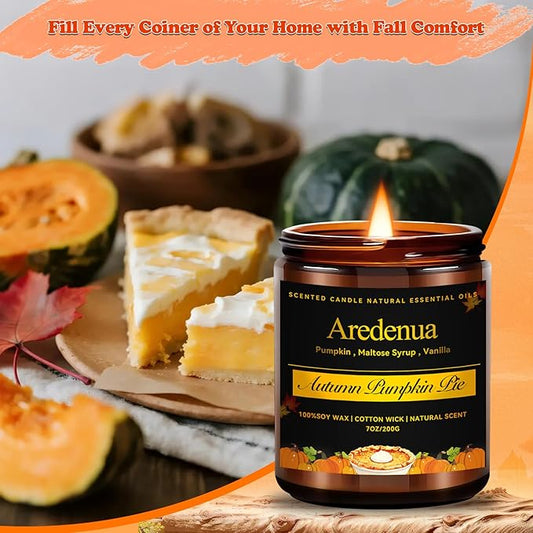 Pumpkin Pie Candles – Holiday Winter Scented Candles, Warm Spiced Pumpkin Aroma for Christmas Home Décor, Cozy Seasonal Candle Gift for Women & Men, Long-Lasting Soy Wax Candle