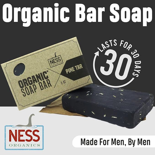 Ness Mens Soap Bar - Pine Tar Scent, Natural Soap For Men With Organic Ingredients, Mens Bar Soap With Essential Oils, Moisturizing Bar Soap For Men, Handmade In The USA, Cruelty Free, Vegan