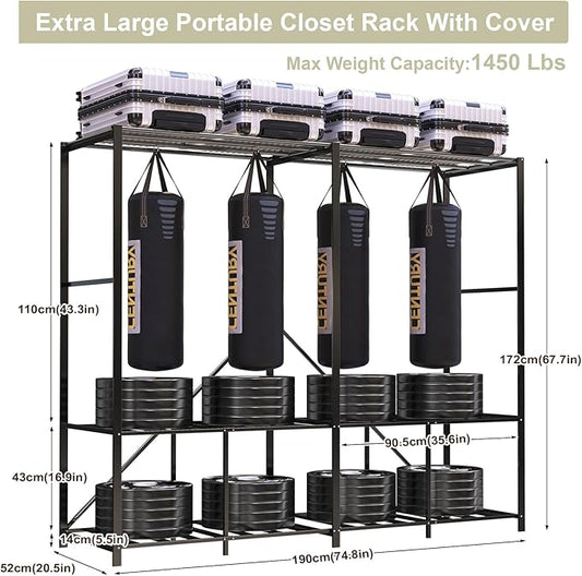 95% Assembeld Strong Garment Rack, Premium Metal 75" L Extra Large Heavy Duty Clothes Rack with Cover, Portable Foldable Freestanding Strong Clothes Racks for Hanging Clothes, Black