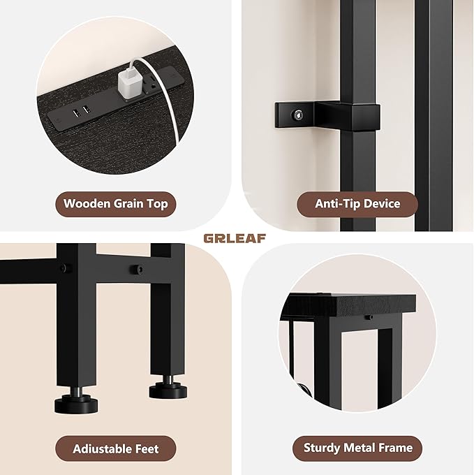 GRLEAF 102" Sofa Table with Built-in Power Strip (4 AC Outlets & 4 USB Ports) – 4.9ft Power Cord, Metal Frame, Easy Assembly, Long Couch Table Behind Sofa, Living Room and Home Office | Black