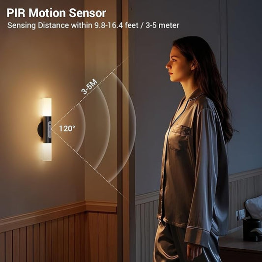 Motion Sensor Wall Lights with Remote Control, LED Rechargeable Battery Operated Wall Sconces Set of Two for Bedroom, Wireless Night Light for Indoor Stairway, Hallway, Black