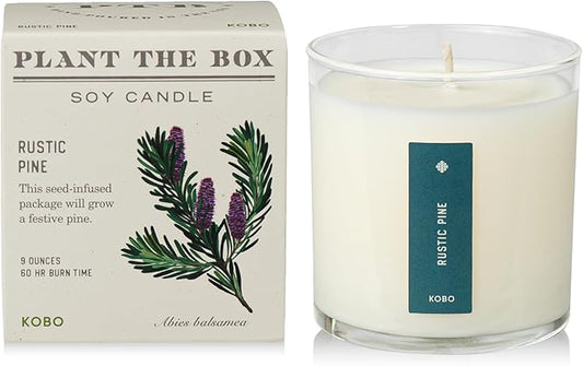 KOBO Rustic Pine Candle with Plantable Box (9 oz) | Plant The Box Collection, 100% Pure Soy Wax Candles | Hand-Poured in USA | Long Lasting 60 Hour Burning Candles | Scented Candles for Home