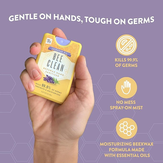 Organic Beeswax Hand Sanitizer Spray - 4-Pack (Lavender Oil), Travel Size Mist Spray with Organic Ethyl Alcohol, Moisturizing and Refreshing with Essential Oils, Non-Toxic, Made in the USA