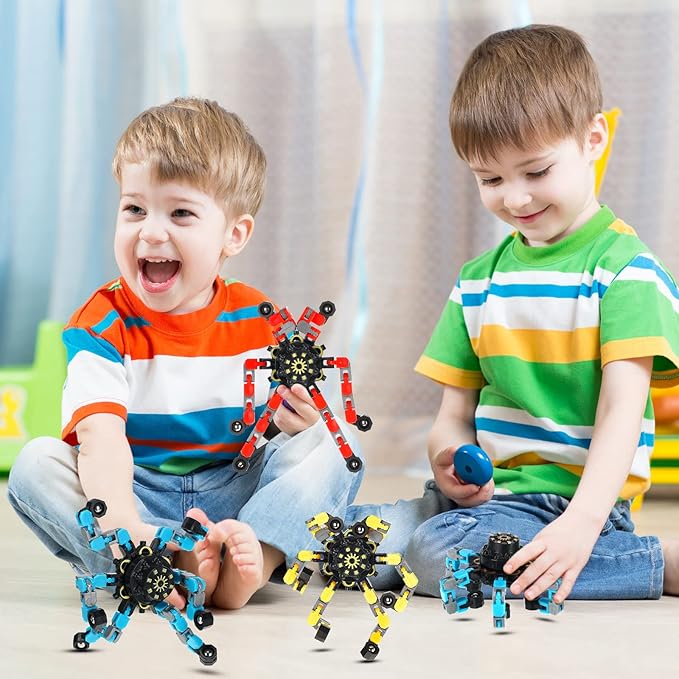 Junkin Funny Sensory Fidget Toy Bulk Transformable Chain Robot Finger Toys Fidget Spinners Stress Relief Fingertip Gyro Mechanical Spiral Spinner Valentine's Gift for Adult Kids(Classic,100 Pcs)