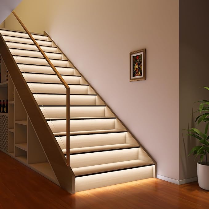 Stair Lights Indoor Motion Sensor Smart Interior Led Step Lights16 Stairs 40 Inch Length Cuttable Led Light Strip for Staircase Scene (Cool White 6000K, 20 Stairs)