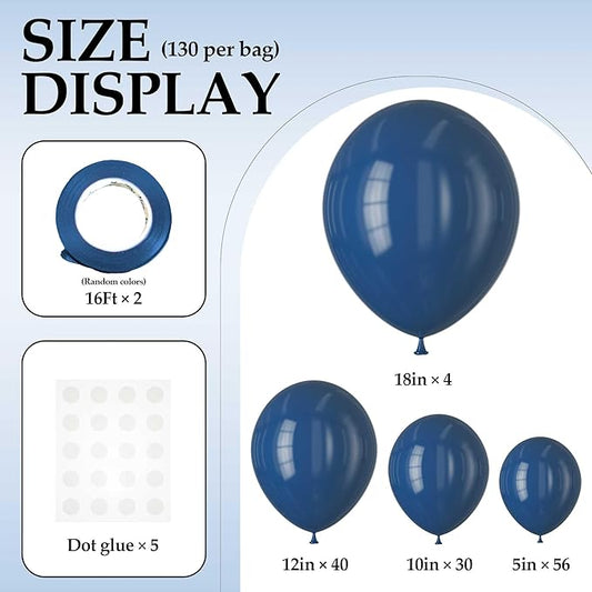 130PCS Navy Blue Balloons, Latex Balloons Different Sizes 18/12/10/5 Inch, Helium Balloons with Ribbon, Party Balloon Set for Birthday Wedding Graduation Anniversary Baby Shower Decoration