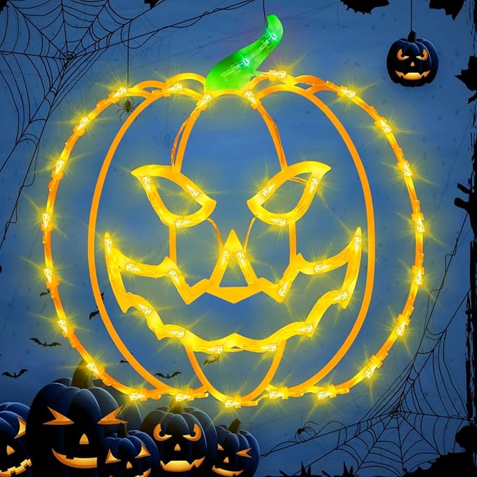 16" Halloween Window Silhouette Lights - 6 Pack Colour Lighted Bat & Witch & Pumpkin & Spider Web & Ghost & Cat on Moon for Holiday Indoor and Outdoor Wall Door Window Decorate