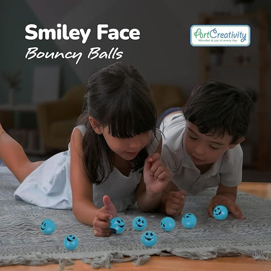 ArtCreativity Glow in the Dark Light Blue Smiley Face Bouncing Balls - Bulk Pack of 36 - 1 Inch High Bounce Bouncy Balls for Kids, Glowing Party Favors and Goodie Bag Fillers for Boys and Girls