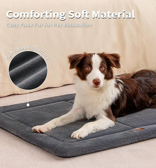 Made4Pets Dog Crate Pad Bed for Medium Large Dogs, Washable & Reversible, Anti-Slip Kennel Mat for Cozy Sleeping, Soft Fluffy Dog Bed for Indoor & Outdoor Use, 35"x23", Dark Gray