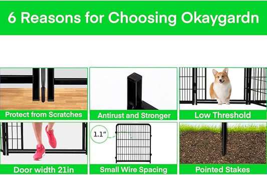 Tall Garden Fence Animal Barrier, 54 in(H) Dog Fences for The Yard, 10 Panels Total 22.1 Ft(L) Garden Edging Fence, 21 in Wide Low Threshold Gate, Temporary Fences for Dogs Outdoor