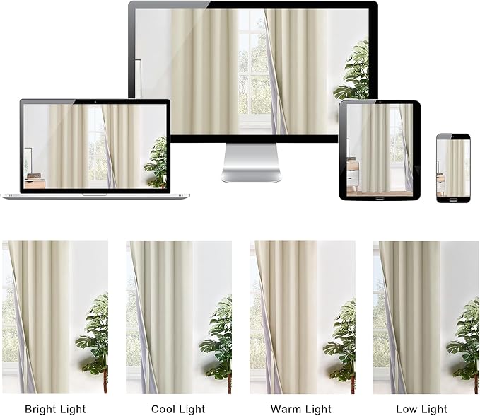 XWZO 100% Blackout Curtains 54 Inches Long with Tiebacks- Privacy Protection & Noise Blocking Window Draperies Grommet Top with Black Liner for Bedroom/Living Room, Beige, W38 x L54, Set of 2